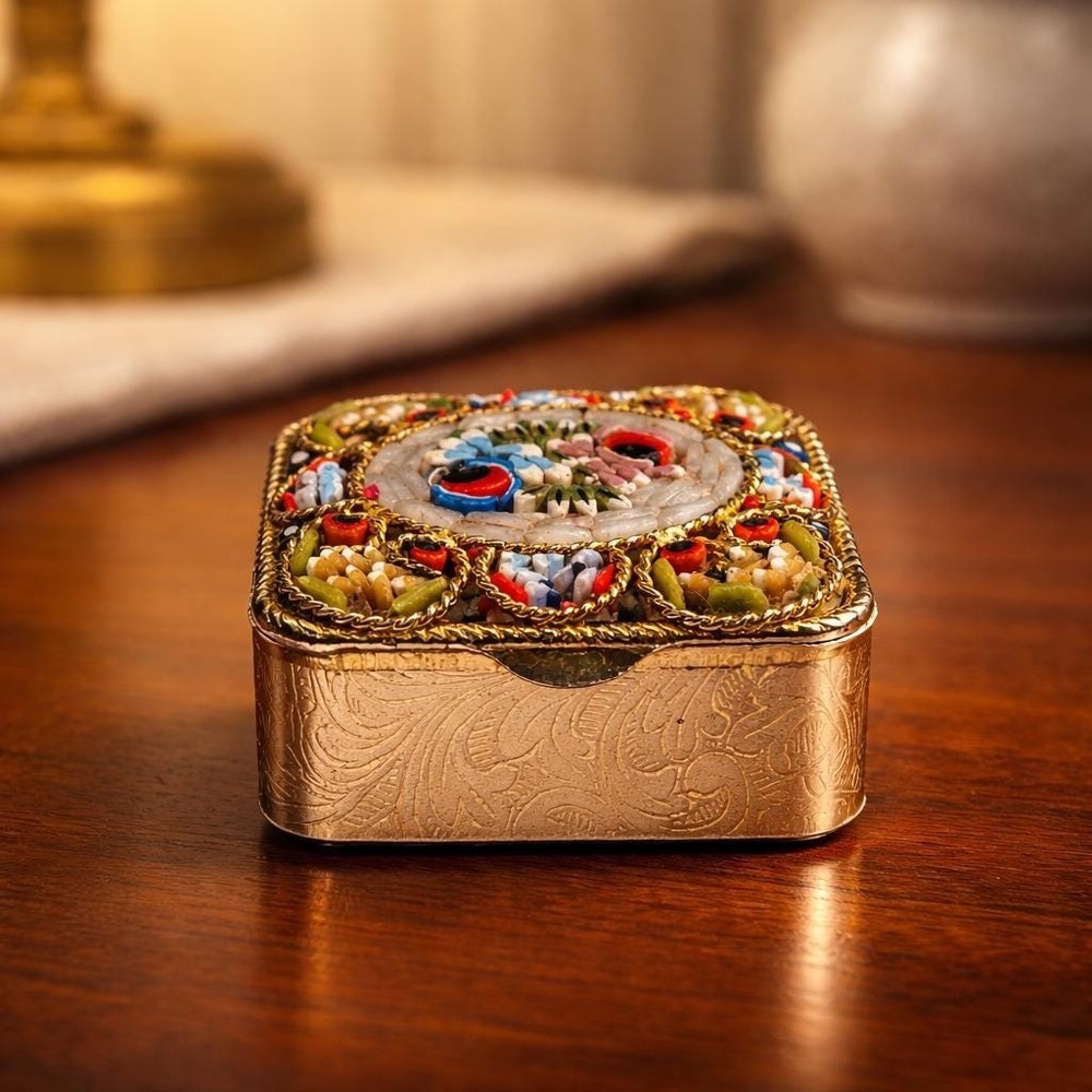 Vintage Italian Mosaic Snuff Trinket Pull Box